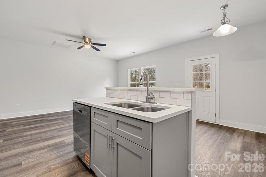 Kitchen island/dining area/living area