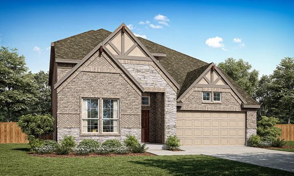 Front exterior of a new home in River Ranch, Van Alstyne, TX, highlighting curb appeal (Image 1). Front exterior of a new home in River Ranch, Van Alstyne, TX, highlighting curb appeal (Image 1).