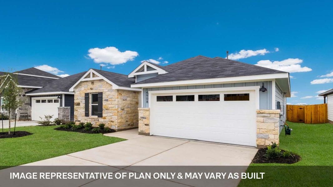 Front exterior of a new home in Monarch Ranch, Manor, TX, highlighting curb appeal (Image 2). Front exterior of a new home in Monarch Ranch, Manor, TX, highlighting curb appeal (Image 2).
