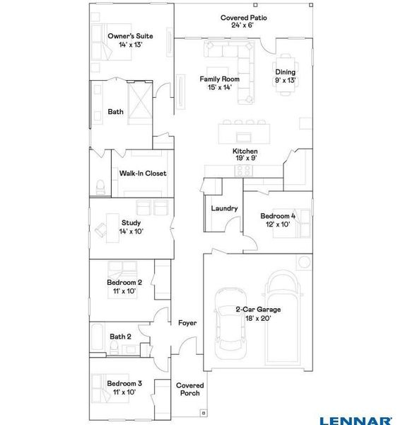 2D floor plan layout of this home in Cypress Green, Hockley, TX (Image 2).