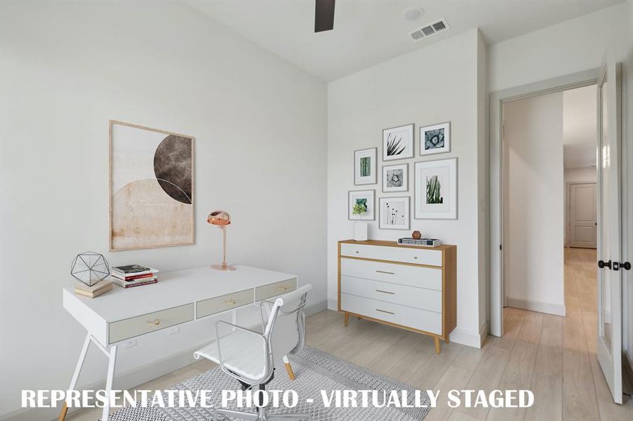 Your beautiful new home office is the perfect place for work or play!  REPRESENTATIVE PHOTO VIRTUALLY STAGED