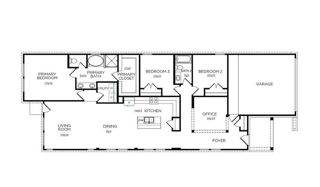 2D floor plan layout of this home in La Segarra 40', Brookshire, TX (Image 4).