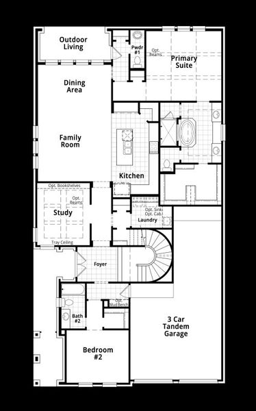 2D floor plan layout for the 566 by Highland Homes in Star Trail, Prosper, TX (Image 5).