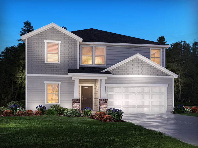 Front exterior of a new home in The Farm at Wells Creek - Signature Collection, Gray Court, SC, highlighting curb appeal (Image 1). Front exterior of a new home in The Farm at Wells Creek - Signature Collection, Gray Court, SC, highlighting curb appeal (Image 1).