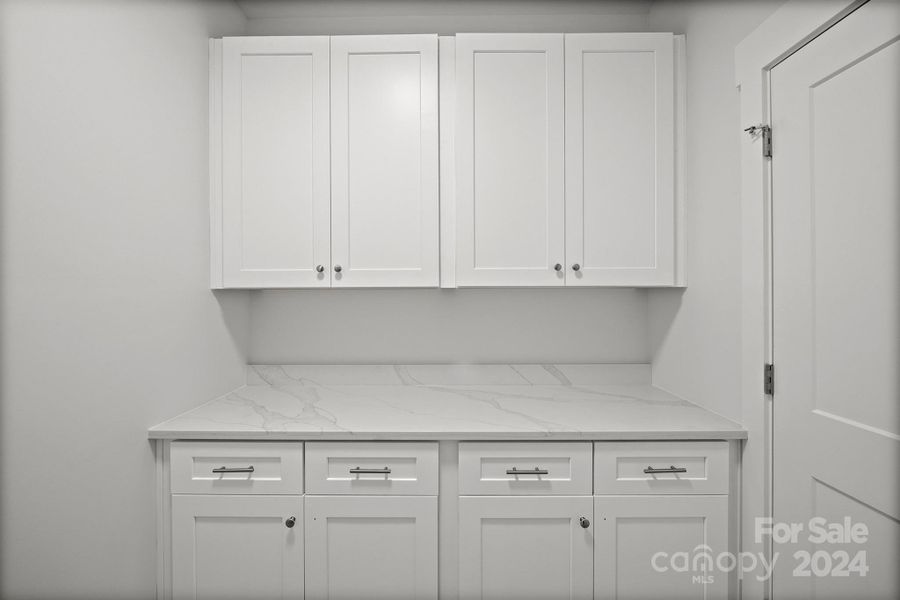 Ample laundry cabinets and couter