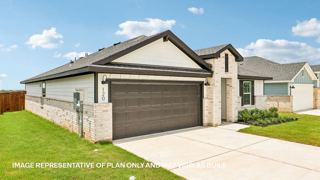 Front exterior of a new home in Thunder Rock, Marble Falls, TX, highlighting curb appeal (Image 1). Front exterior of a new home in Thunder Rock, Marble Falls, TX, highlighting curb appeal (Image 1).