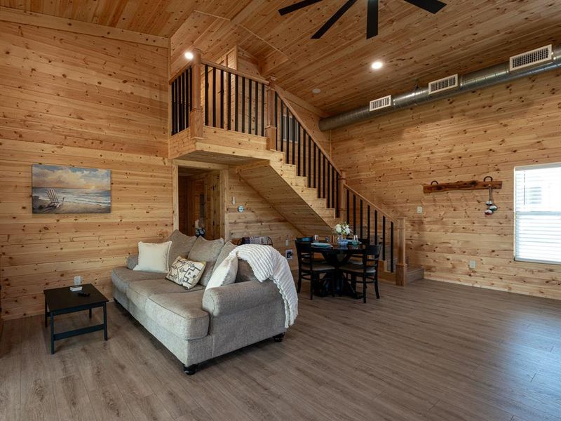 Charming Lakefront Cabin located on Lake leon complete with 3 RV Hookups, private boat ramp, dock, and 3 full bedrooms! #lakeleon #lakefront #lakeliving #waterfront #airbnb #incomeproducing #lakecabin