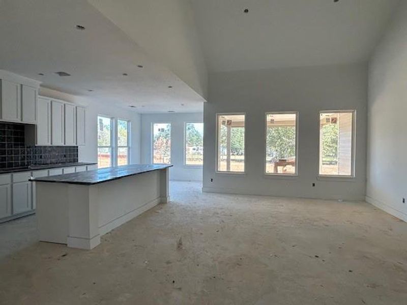 Your family room boasts high ceilings and lots of natural light