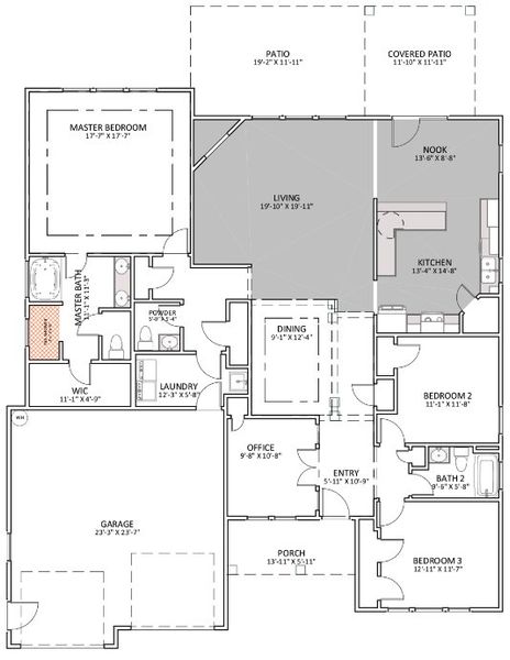 2D floor plan layout for the Beaumont Elite by Enchanted Homes in Pointe Summit, Slater-Marietta, SC (Image 5).
