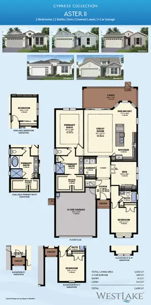 2D floor plan layout for the Aster II by Minto Communities in Westlake, Loxahatchee, FL (Image 3).