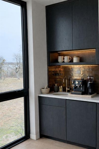 Primary bedroom coffee bar - virtually staged