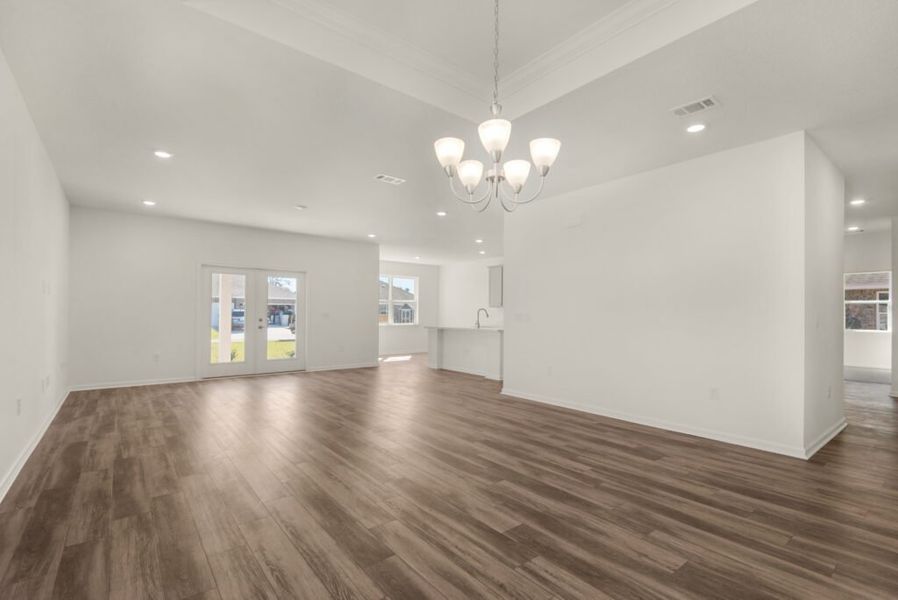 Representative unfurnished interior of a home built from the Dora by Holiday Builders in Yellow River Ranch, Milton (Image 6). Representative unfurnished interior of a home built from the Dora by Holiday Builders in Yellow River Ranch, Milton (Image 6).