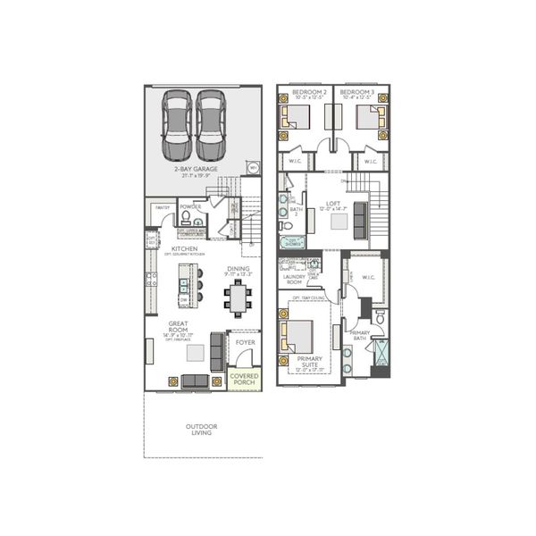 2D floor plan layout for the Fisher by Tri Pointe Homes in Ellis Townes, Charlotte, NC (Image 3). 2D floor plan layout for the Fisher by Tri Pointe Homes in Ellis Townes, Charlotte, NC (Image 3).
