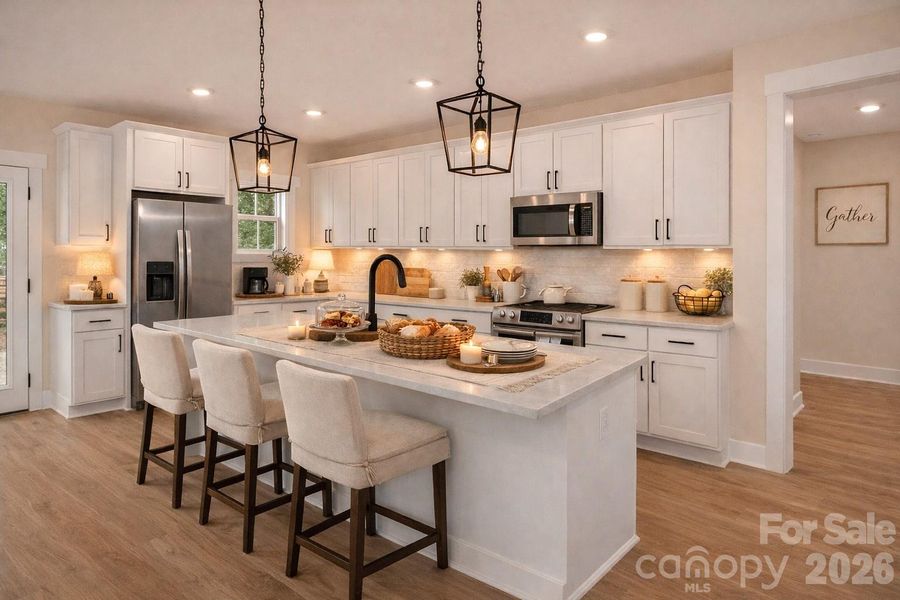 Dream gourmet Kitchen with large quartz island, stainless appliances & lots of cabinets. Dream gourmet Kitchen with large quartz island, stainless appliances & lots of cabinets.
