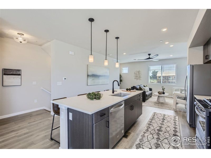 Furnished interior view inside a new home in Waterfield - Townhomes, Fort Collins (Image 11). Furnished interior view inside a new home in Waterfield - Townhomes, Fort Collins (Image 11).