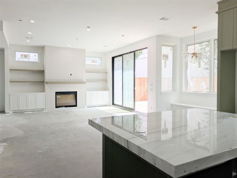 Kitchen with large center island. Kitchen with large center island.