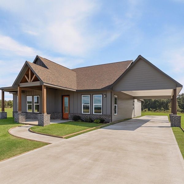 Crisp curb appeal with fresh landscaping and long driveway with ample room to access the rear of the property. Driveway under construction, picture virtually enhanced to demonstrate the final product. Crisp curb appeal with fresh landscaping and long driveway with ample room to access the rear of the property. Driveway under construction, picture virtually enhanced to demonstrate the final product.