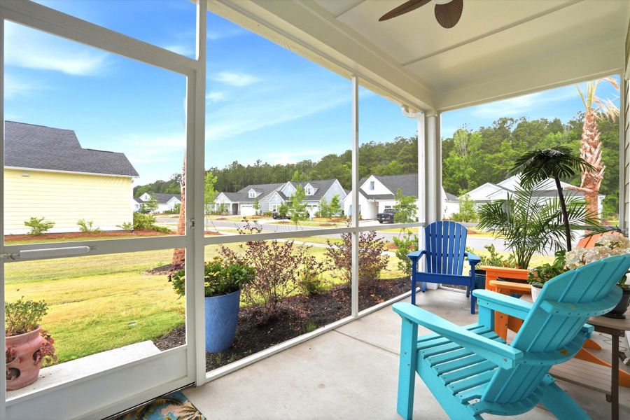 Exterior details and patio area of a home in Horizons at Carnes Crossroads | 55+, Summerville (Image 22).
