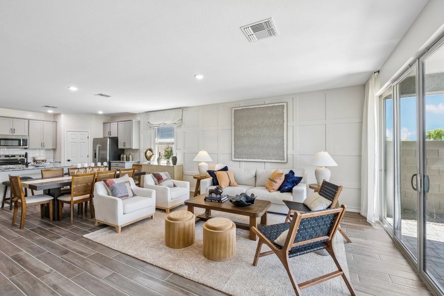 Great room, dining and kitchen Great room, dining and kitchen