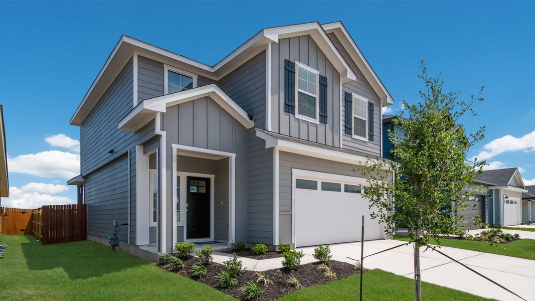 Representative exterior photo of a completed home built from the The Emma by D.R. Horton in Watermill, Uhland, TX (Image 12). Representative exterior photo of a completed home built from the The Emma by D.R. Horton in Watermill, Uhland, TX (Image 12).