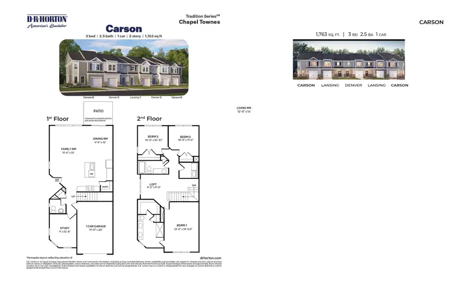 2D floor plan layout for the CARSON - TRADITIONS by D.R. Horton in Chapel Townes, Raleigh, NC (Image 3).