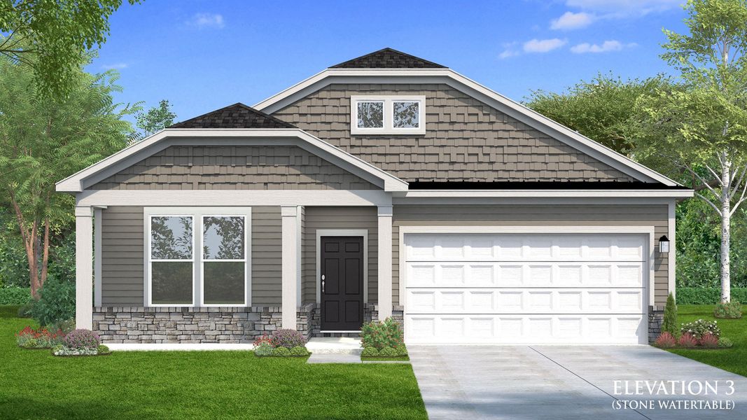 Representative exterior photo of a completed home built from the Chelsea by DRB Homes in Sidney Creek Single Family, Zebulon, NC (Image 12).