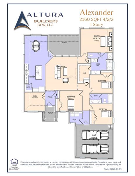 2D floor plan layout for the Alexander by Altura Homes in Forest Ridge Estates, Greenville, TX (Image 3).