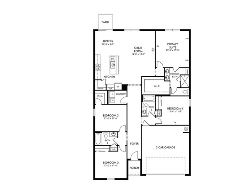 2D floor plan layout of this home in The Meadow at Crossprairie, St. Cloud, FL (Image 1).