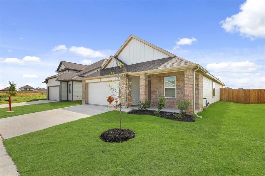 Front exterior of a new home in Rocky Creek Crossing, Fort Worth, TX, highlighting curb appeal (Image 13). Front exterior of a new home in Rocky Creek Crossing, Fort Worth, TX, highlighting curb appeal (Image 13).