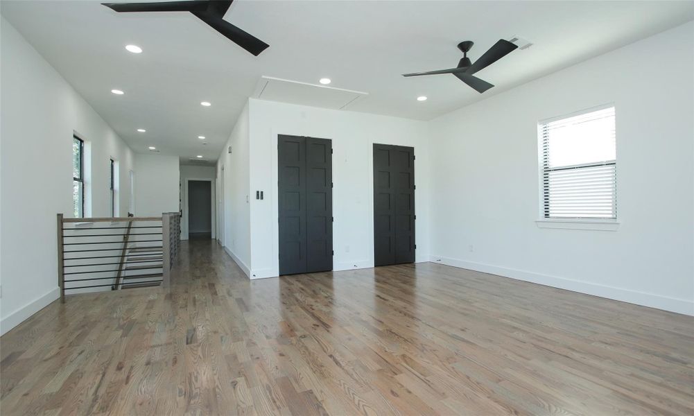 View from the second story sliding glass towards showcasing ample storage and flexible use. View from the second story sliding glass towards showcasing ample storage and flexible use.