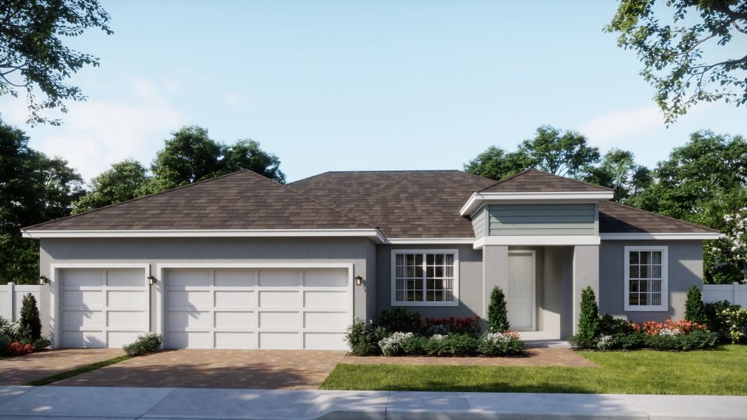 Front exterior of a new home in Country Club Estates, Palm Bay, FL, highlighting curb appeal (Image 1). Front exterior of a new home in Country Club Estates, Palm Bay, FL, highlighting curb appeal (Image 1).