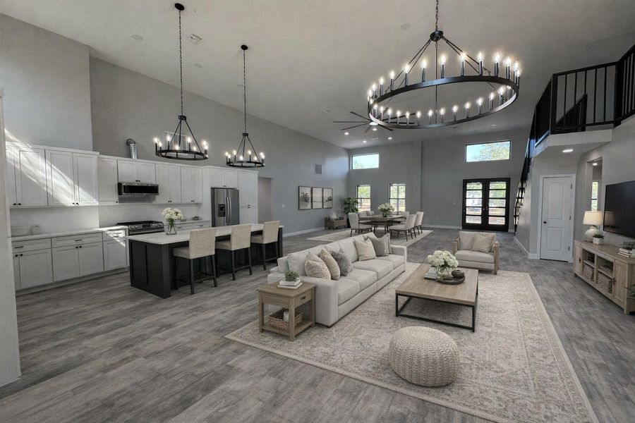 Virtually staged, open living space.