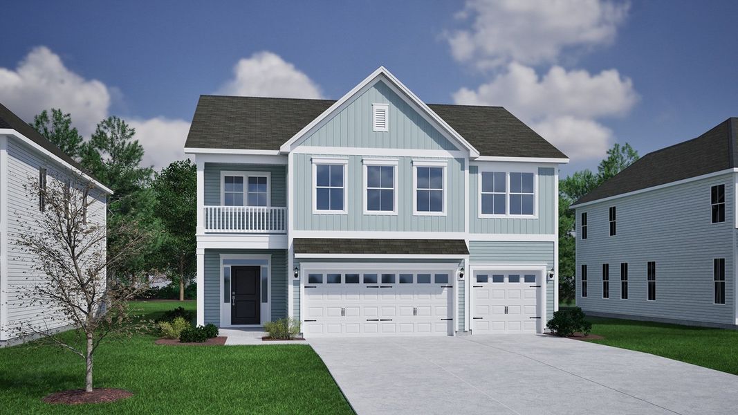 Front exterior of a new home in Arcadia, Myrtle Beach, SC, highlighting curb appeal (Image 1). Front exterior of a new home in Arcadia, Myrtle Beach, SC, highlighting curb appeal (Image 1).