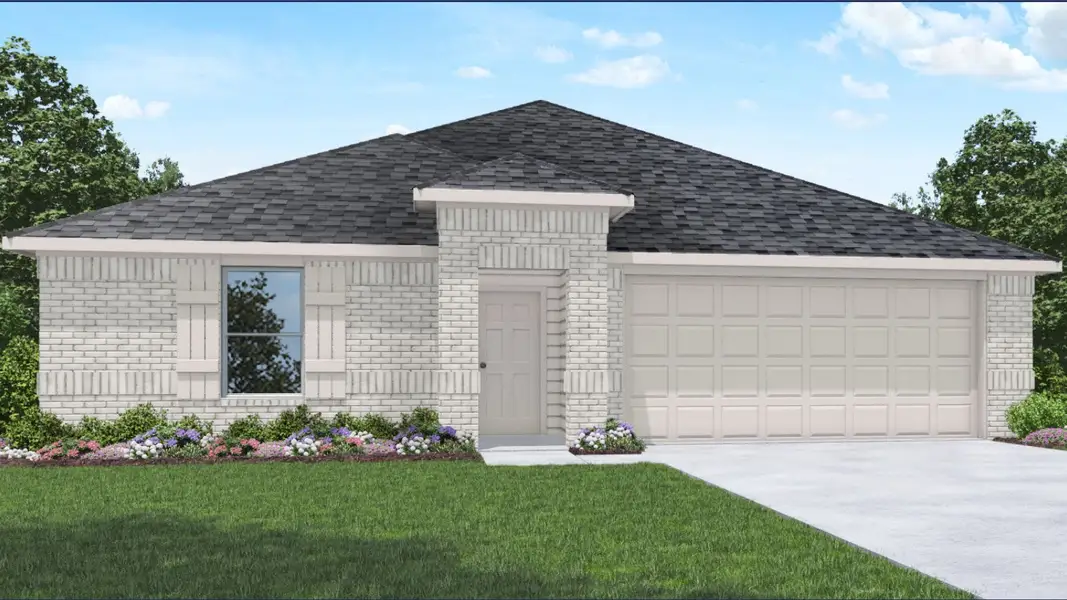 Front exterior of a new home in Newport Pointe, Crosby, TX, highlighting curb appeal (Image 1). Front exterior of a new home in Newport Pointe, Crosby, TX, highlighting curb appeal (Image 1).
