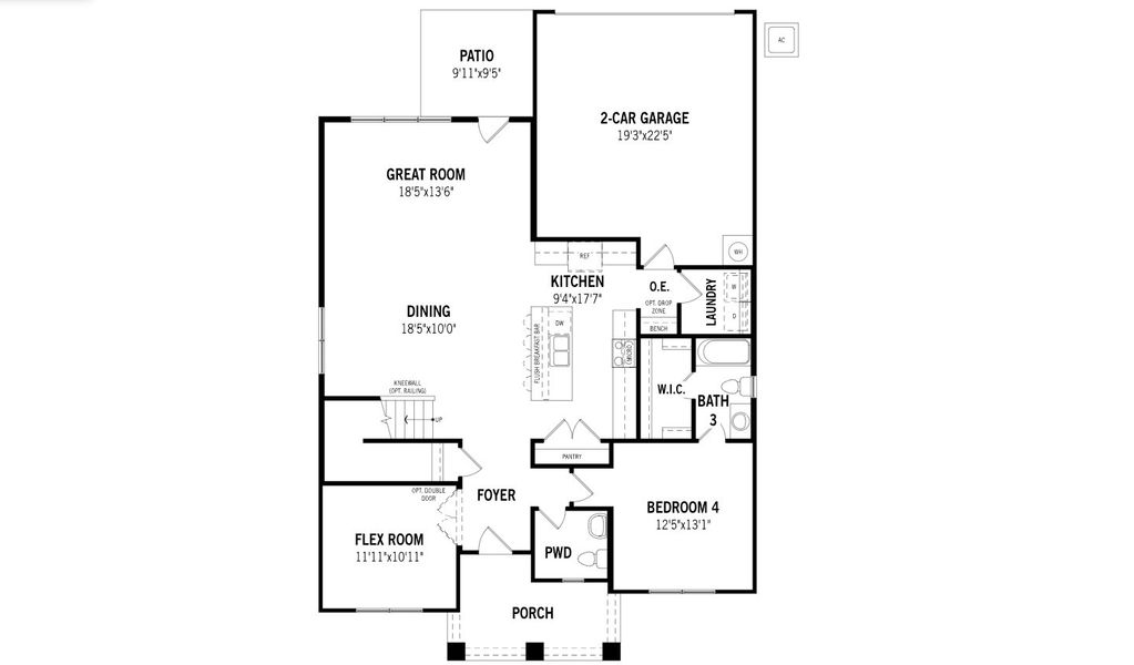 2D floor plan layout for the Rayburn by Mattamy Homes in Bridges at Preston Crossings, Gunter, TX (Image 3).