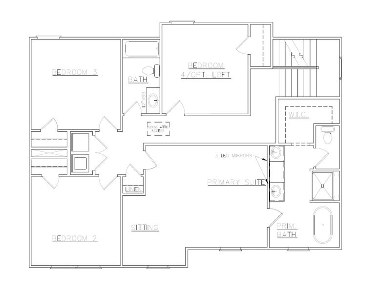 2D floor plan layout for the Russell - Single Family Homes by Dream Finders Homes in Rutledge Estates, Woodruff, SC (Image 21).