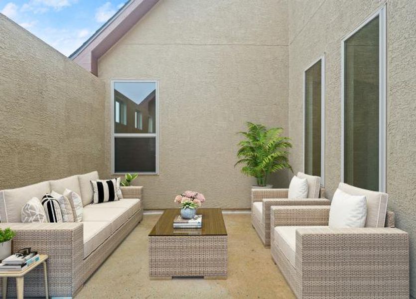 Exterior details and patio area of a home in The Enclave at Potranco Oaks, San Antonio (Image 3). Exterior details and patio area of a home in The Enclave at Potranco Oaks, San Antonio (Image 3).