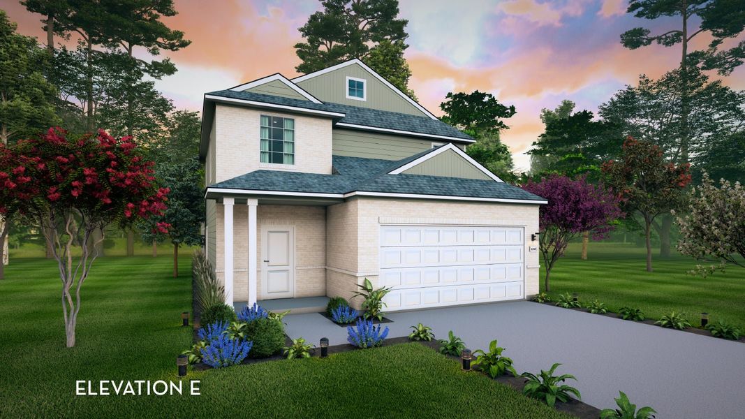 Representative exterior photo of a completed home built from the Hickory by CastleRock Communities in Windrose Green, Angleton, TX (Image 2). Representative exterior photo of a completed home built from the Hickory by CastleRock Communities in Windrose Green, Angleton, TX (Image 2).