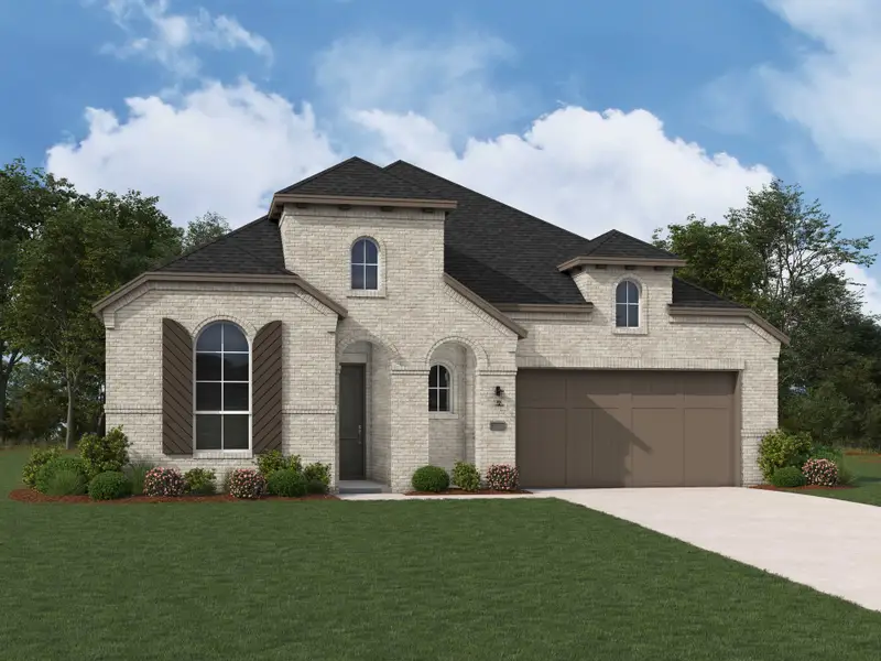 Representative exterior photo of a completed home built from the Oxford by Highland Homes in 6 Creeks at Waterridge, Kyle, TX (Image 2). Representative exterior photo of a completed home built from the Oxford by Highland Homes in 6 Creeks at Waterridge, Kyle, TX (Image 2).