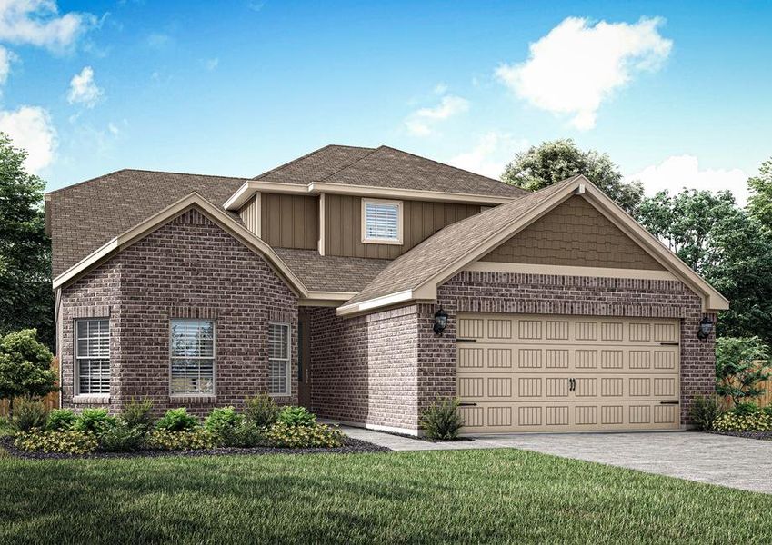 The Woods floor plan with Bay windows and two-car garage