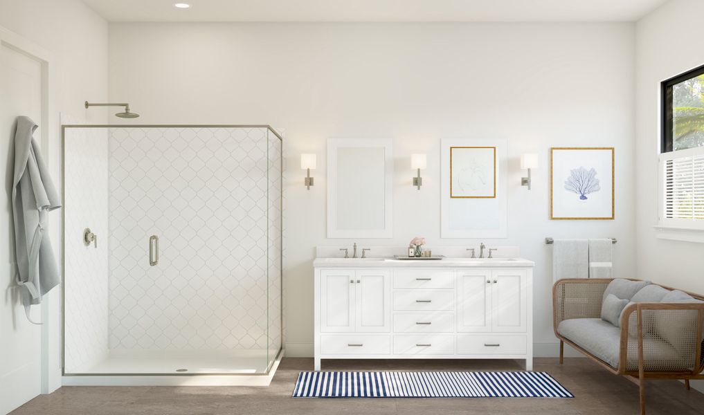 Primary bath with dual vanities