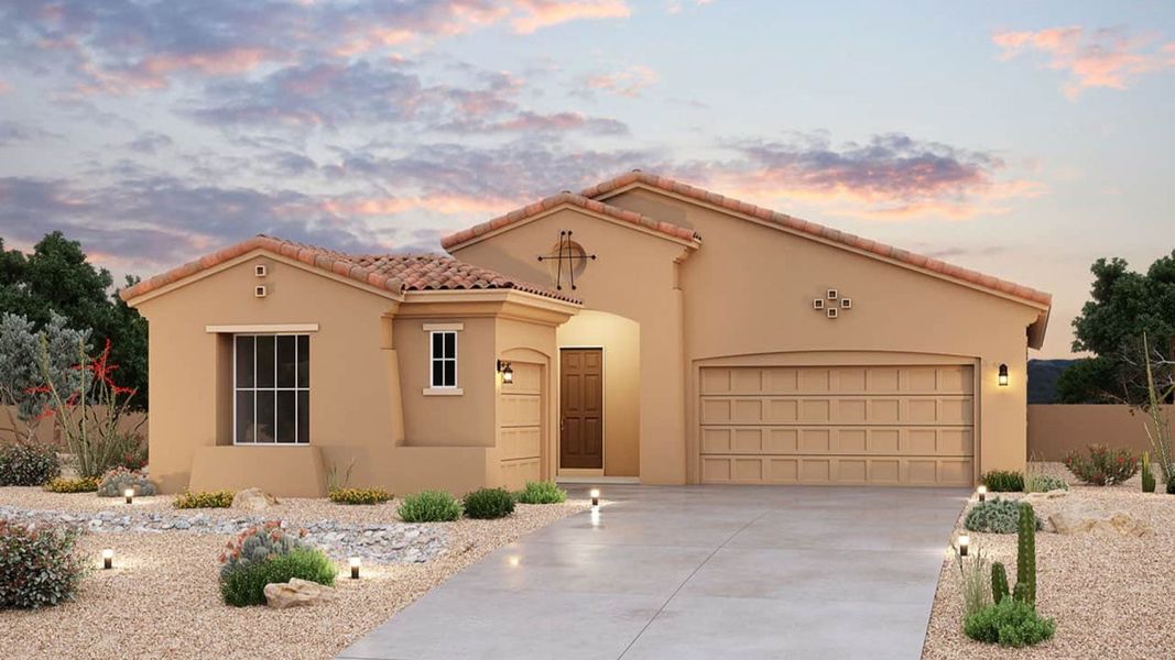 Representative exterior photo of a completed home built from the Coral by Brightland Homes in Mirada Crossing, Goodyear, AZ (Image 1).