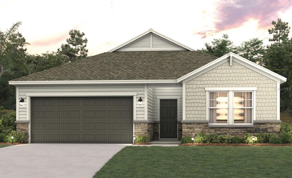 Front exterior of a new home in Magnolia Series at Seminole Palms, Palm Coast, FL, highlighting curb appeal (Image 15).