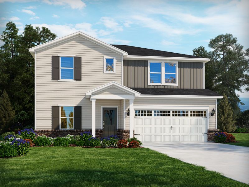 Front exterior of a new home in Oak Manor - Signature Series, Garner, NC, highlighting curb appeal (Image 1). Front exterior of a new home in Oak Manor - Signature Series, Garner, NC, highlighting curb appeal (Image 1).