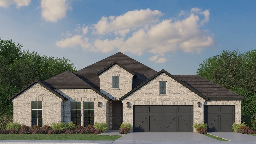 Front exterior of a new home in M3 Ranch, Mansfield, TX, highlighting curb appeal (Image 1). Front exterior of a new home in M3 Ranch, Mansfield, TX, highlighting curb appeal (Image 1).