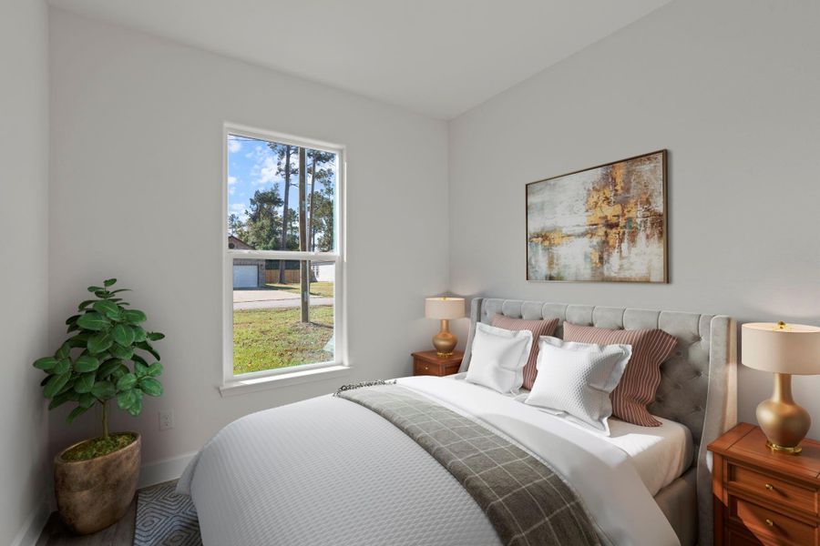 Virtually Staged: Secondary Bedroom with vinyl floors, and neutral paint.