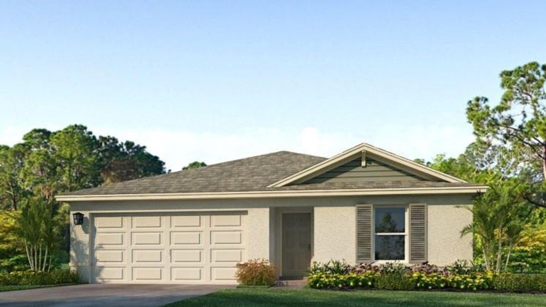 Front exterior of a new home in Oakfield Lakes, Parrish, FL, highlighting curb appeal (Image 1).