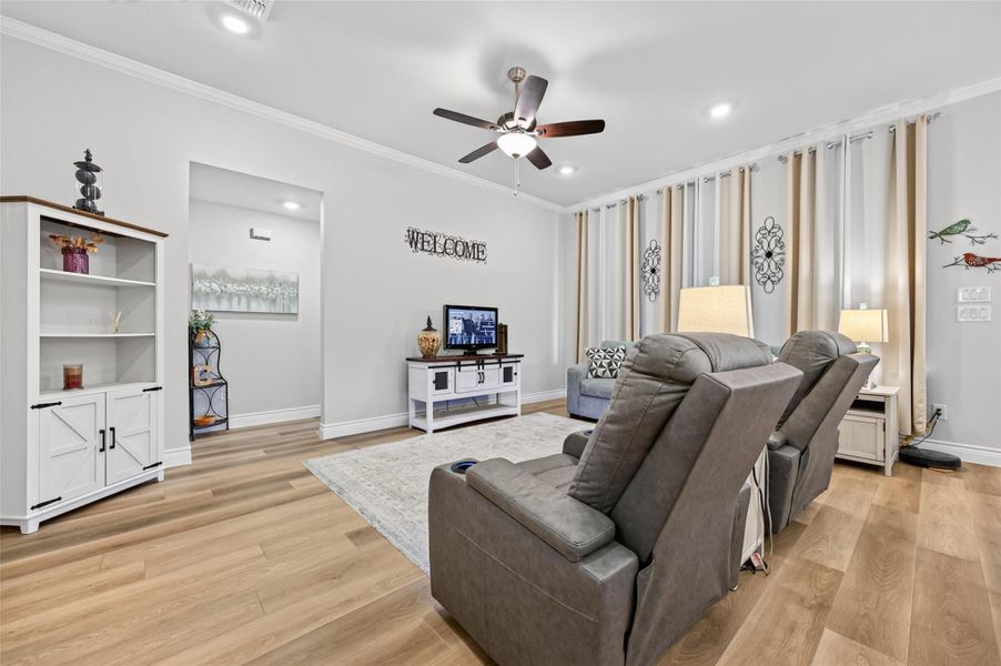 This exceptionally spacious and inviting Living Room serves as the heart of the home, boasting an expansive open-concept floor plan that seamlessly connects the various living areas. The layout is thoughtfully designed to provide convenient, direct access to the private primary bedroom suite, ensuring both comfort and effortless flow throughout the residence. Perfect for those who value a modern, airy atmosphere, this functional design enhances the overall sense of openness. This exceptionally spacious and inviting Living Room serves as the heart of the home, boasting an expansive open-concept floor plan that seamlessly connects the various living areas. The layout is thoughtfully designed to provide convenient, direct access to the private primary bedroom suite, ensuring both comfort and effortless flow throughout the residence. Perfect for those who value a modern, airy atmosphere, this functional design enhances the overall sense of openness.