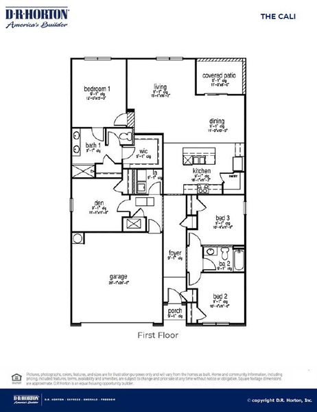 2D floor plan layout for the CALI by D.R. Horton in Pineview North, Summerville, SC (Image 3).