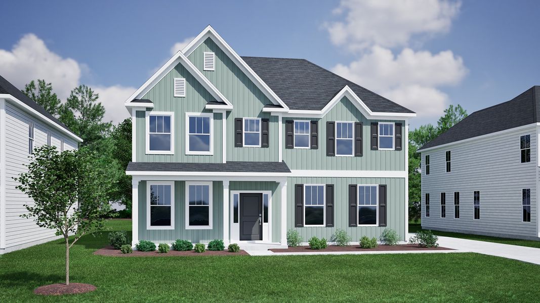 Representative exterior photo of a completed home built from the Keowee - Vanguard Collection by Mungo Homes in Scotts Hill Village, Wilmington, NC (Image 18).